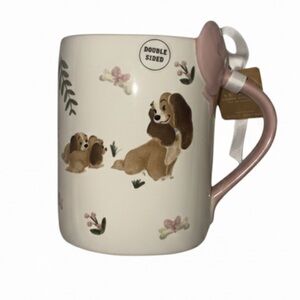 Rae Dunn Lady & The Tramp Double-Sided Disney Mug Pink Handle NWT